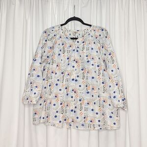 Tucker NYC Classic Blouse White Fireworks in Silk Cotton Long Sleeve Top